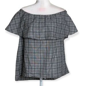 Michael Kors • Ruffle Off the Shoulder Plaid Top